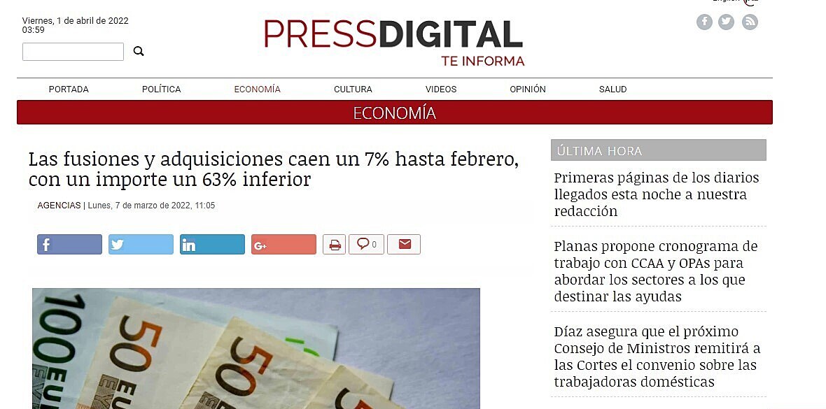 Las fusiones y adquisiciones caen un 7% hasta febrero, con un importe un 63% inferior